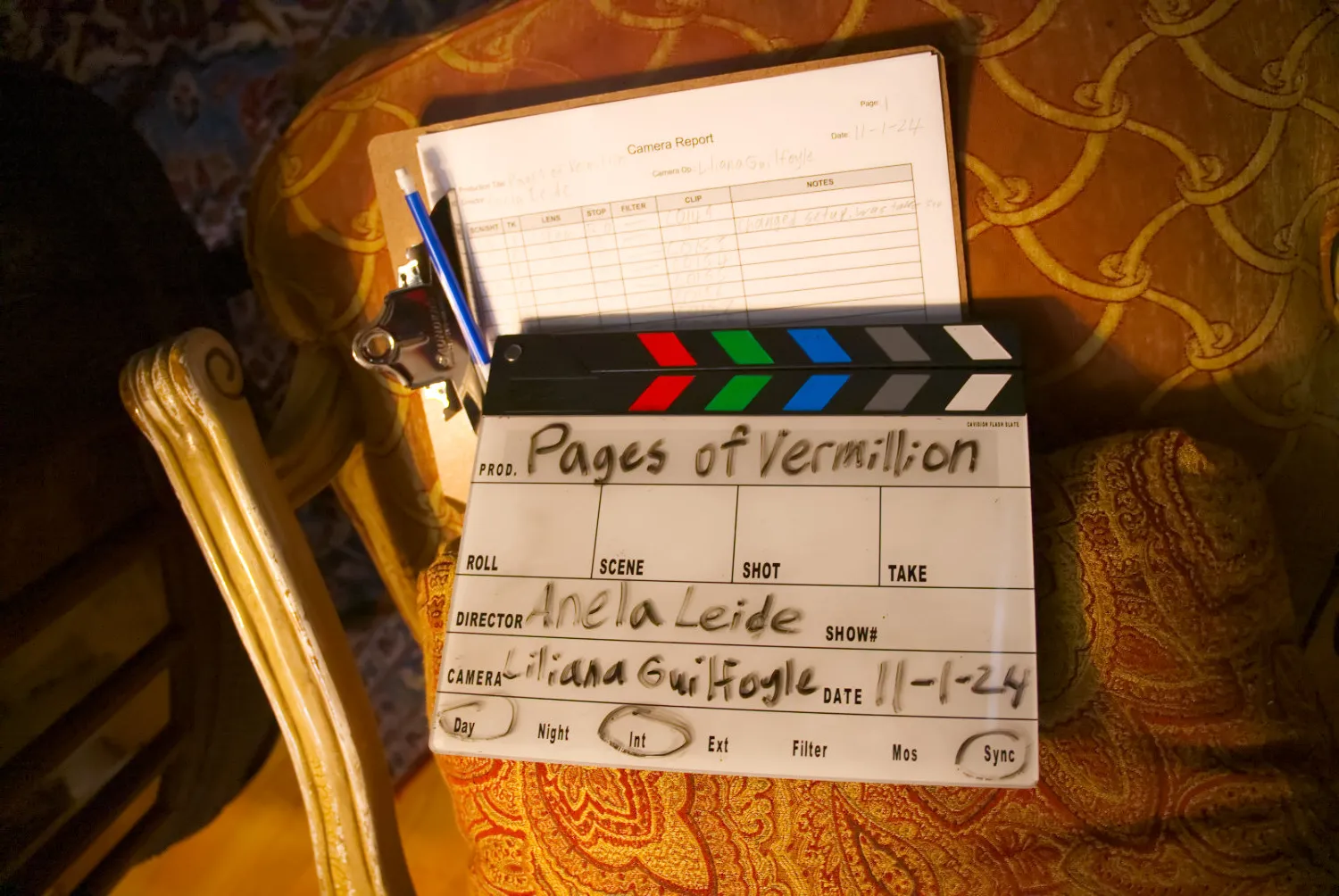 The slate for the film.