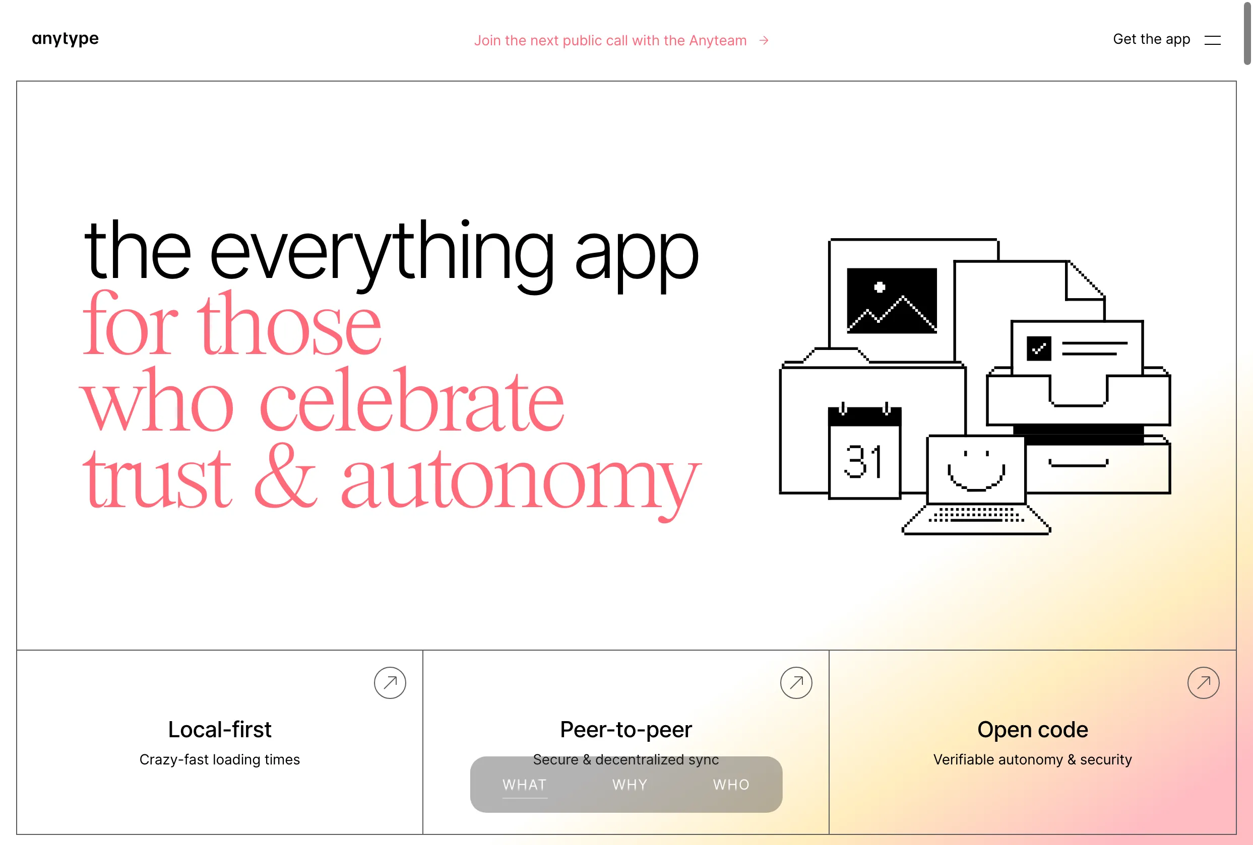 A screenshot of the Anytype homepage
