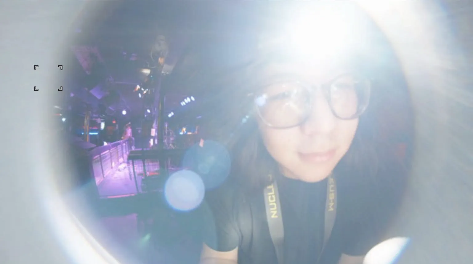 A screen capture from the camera of my face distorted by a fisheye lens.